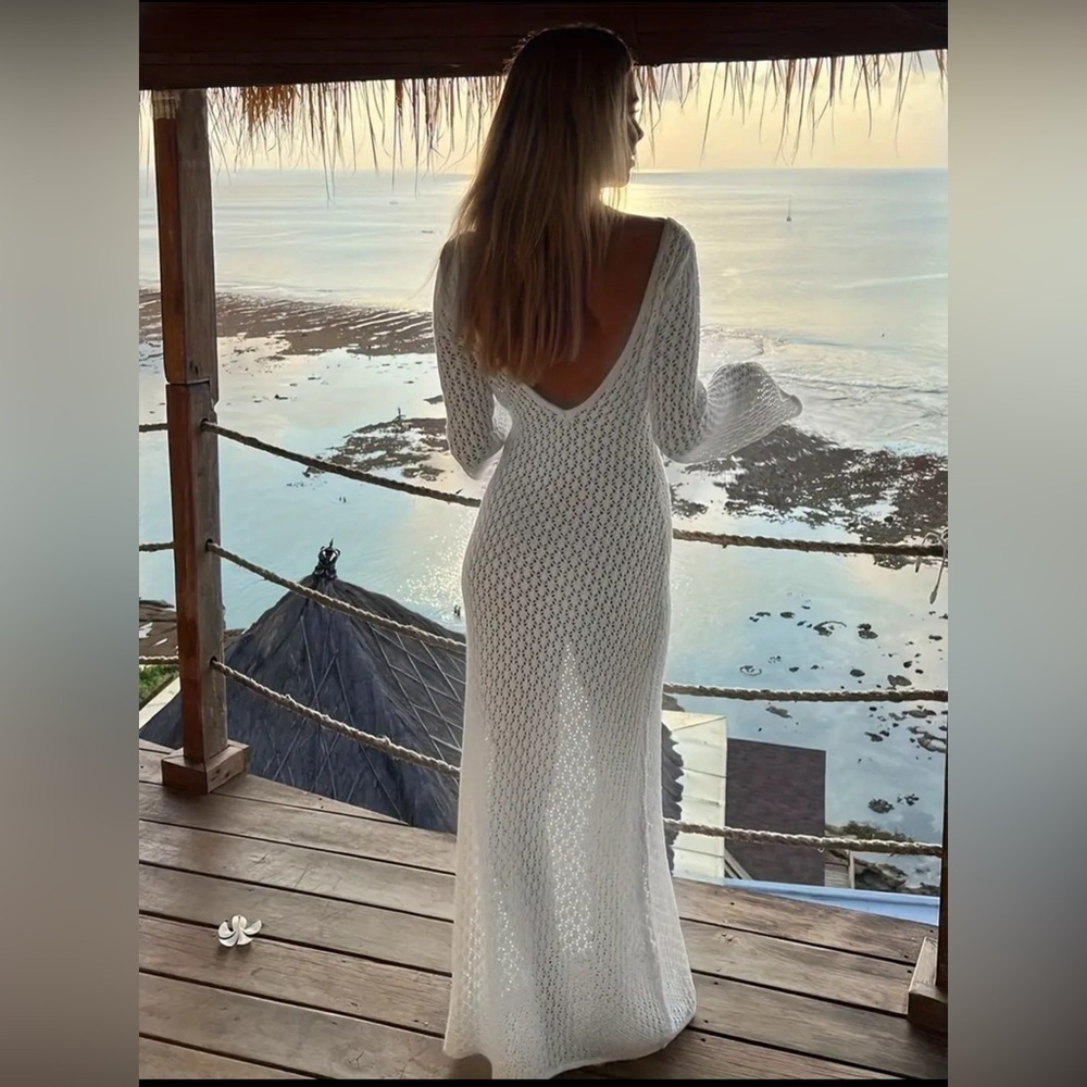 Crochet knit Fishtail Flare Sleeve Maxi Dress swimsuit cover up dress - โจ๐ฅ๐ฅ๐ฅโจ - Picture 7 of 9